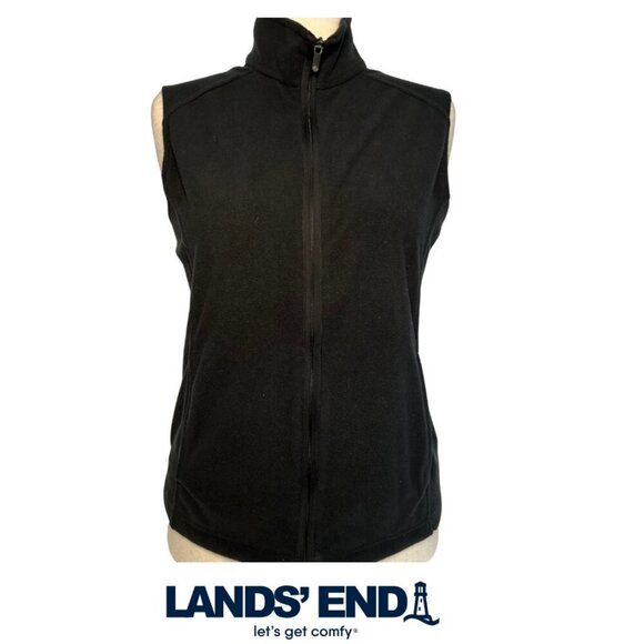 Lands' End Women's Plus Size XLP/18 Zip-Front Fleece Vest Long Black - Picture 1 of 6